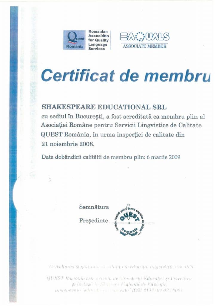 Certificat membru QUEST